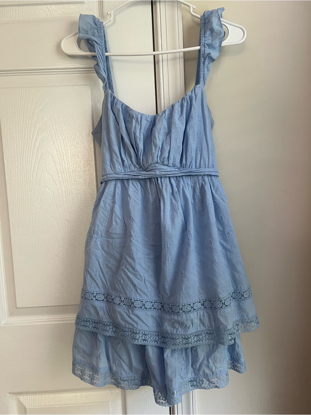 Altar’d State Blue Tiered Layered Tie Back Eyelet Lace Ruffle Straps Romper XL